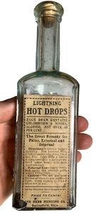 Antica bottiglia etichettata fulmine gocce calde erbe medicina Co Springfield Ohio - Foto 1 di 23
