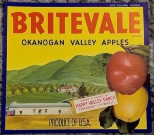 Box Crate Label Citrus Britevale Okanogan Apples 1940's Vintage Original Fruit - Picture 1 of 4