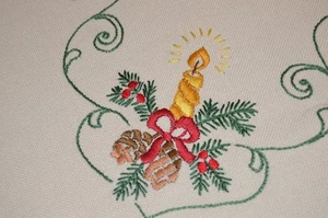 RING IN THE SEASON WITH CANDLES & BELLS! VTG GERMAN CHRISTMAS WOOL TABLECLOTH - Picture 1 of 10
