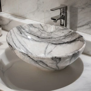 Oval White Marble Bathroom Vessel Sink Only 16x13 Inch Ceramic Basin Bowl No Tap - Picture 1 of 9