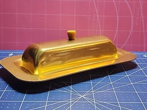 ✨ VTG MCM Golden Aluminum Butter Dish with Lid - Plastic Handle - Stick Butter - Picture 1 of 5
