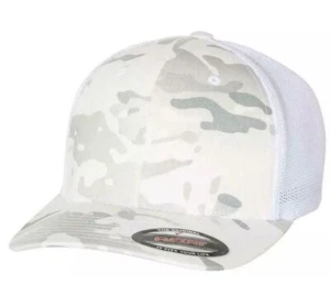 Gorra de béisbol Flexfit Trucker malla sombrero en blanco ajuste flexible 6511 blanco alpino camuflaje NUEVO - Imagen 1 de 3