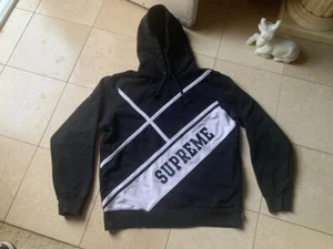 Authentic SUPREME Black & White Pullover Hoodie Hooded Sweatshirt LARGE / XL NR! - Picture 1 of 17