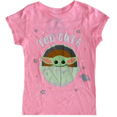 Star Wars Grogu Baby Yoda Too Cute Girl's Pink Graphic Print T-Shirt - NEW - Image 1 of 4