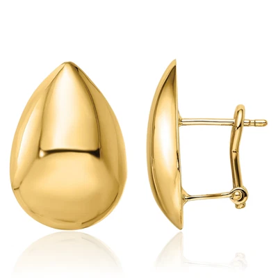 14K Solid Yellow Gold Teardrop Omega Clip Back Dangle Earrings - Image 1 of 4