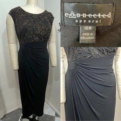 Vestido de noche Connected negro y dorado talla grande largo 16w Foto 1 de 4