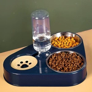 Water and Food Bowl Set with Detachable Stainless Steel Bowl Pet Feeder - Picture 1 of 15