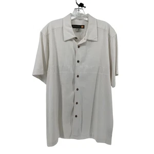 Quiksilver Mens Short Sleeve Button Up Shirt white Palm Tree Embroidery Sz M NEW - Picture 1 of 17