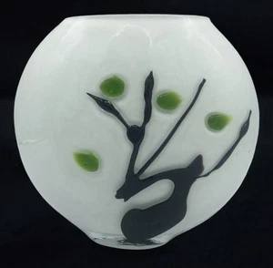 Vase-Flat Round Minimalistic Fused Glass Double Sided Abstract Bonsai Tree - Picture 1 of 7