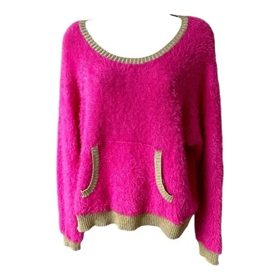 Женский свитер Juicy Couture большой укороченный ярко-розовый пуловер с золотой отделкой трикотажные ресницы - Изображение 1 из 4