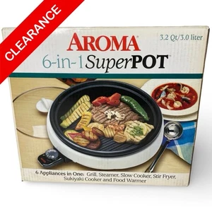 NEW Aroma 6-In-1 3.2 Quart Electric Grill Steamer Hot Pot Slow Cooker Fryer - Picture 1 of 5