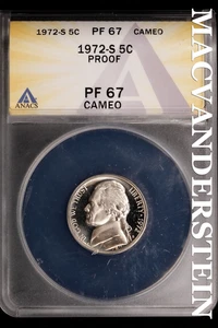 1972-S Jefferson Nickel - ANACS PF 67 Cameo - Scarce  No Reserve  #SLi942 - Picture 1 of 2