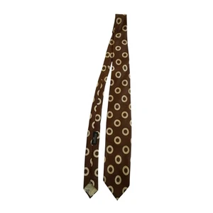Lanvin Paris Vintage Silk Tie Mod Brown Beige Geometric Circle Print Hudson’s - Picture 1 of 3