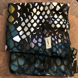 Yves Saint Laurent Scarf Black Patterned Long Rectangle 170x56cm Vintage - Picture 1 of 8