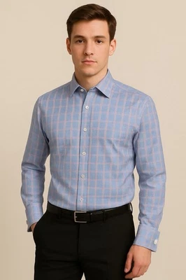 Camisa de vestir Charles Tyrwhitt para hombre calce clásico azul rojo a cuadros puño francés 17/37 Foto 1 de 4