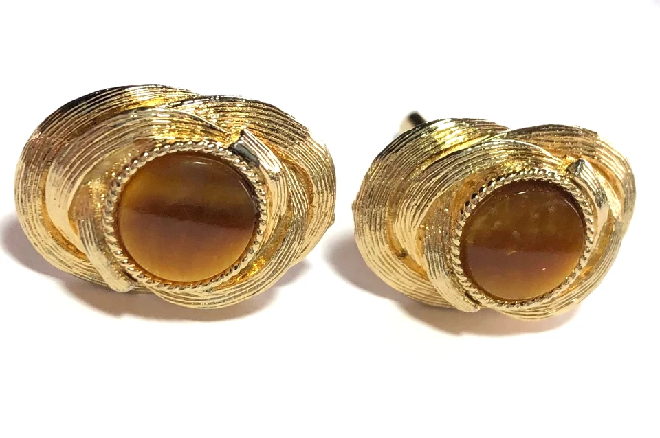 CUFF LINKS: TIGER’S EYE STONE CUFFLINKS - 细节细节 - 复古 — 第 1/4 张图片