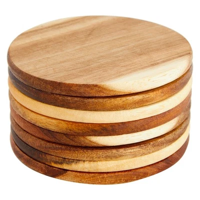 Paquete de 8 posavasos de madera de acacia para mesa de centro, posavasos de madera para bebidas (4 pulgadas) Foto 1 de 4