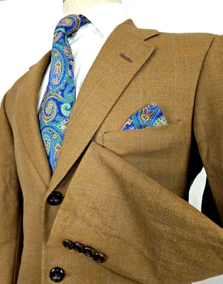 Abrigo deportivo de lana renacentista Oxxford Clothes marrón claro a cuadros 3 botones 40R EE. UU. Foto 1 de 4