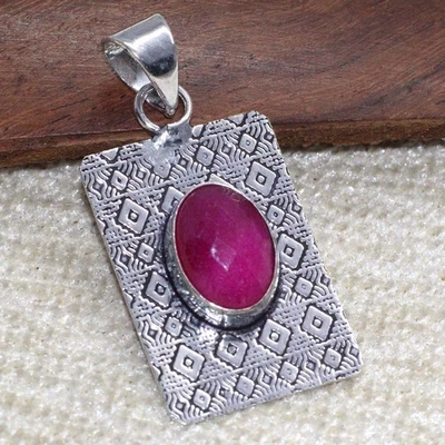 Colgante de Rubí Simulado Chapado en Plata 925 Hecho a Mano Joyería Tamaño 1.6" GW Foto 1 de 3