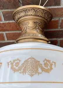 Large RESTORED Antique Vtg Arts Crafts Deco Milk Glass Schoolhouse Ceiling Light - Picture 1 of 23
