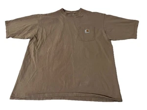 T-shirt Carhartt uomo vestibilità originale taglia L grande marrone kaki collo alto pesante - Foto 1 di 5
