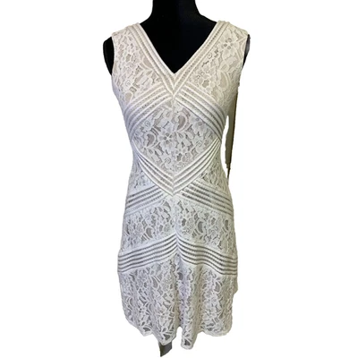 Vestido Jax Para Mujer Talla 4 Boho Blanco Encaje Completamente Forrado Sin Mangas Cuello Solero Foto 1 de 4