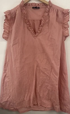 Vestido recto SAKS FIVE AVENUE 100 % algodón sin mangas talla L naranja melocotón con volantes Foto 1 de 4