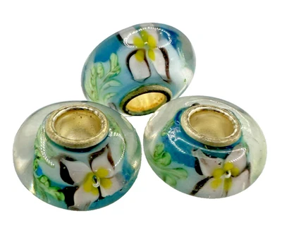 Flor de plumeria blanca de resina de agujero grande EB80, cuentas azules, hawaiana, 3 piezas Foto 1 de 4