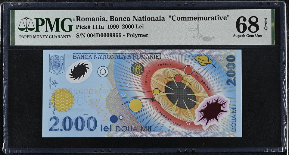 Romania 2000 Lei 1999 P 111 a Polymer Comm # 9966 Superb Gem UNC PMG 68 EPQ - Image 1 of 3