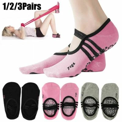 Womens 1/2/3Pair 100%Cotton Non-Slip Yoga grip Pilates Ballet Sport Barre Socks - Image 1 of 4