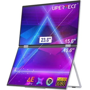 15.6" Dual Portable Monitor 1080P Folding Travel Monitor Extender Screen w/VESA - Picture 1 of 10
