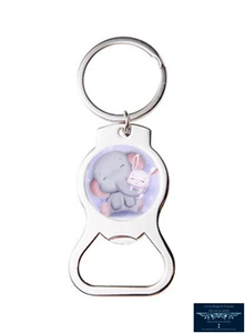 BUNNY & ELEPHANT BEST FRIENDS PURPLE CUSTOM BOTTLE OPENER KEY RING KEYCHAIN - Picture 1 of 2