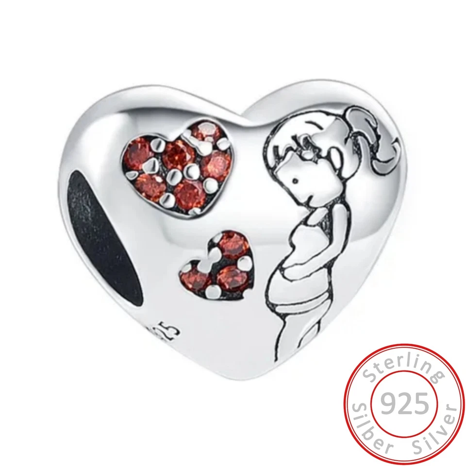 Charms Anhänger Herz Schwangerschaft rot Charm Damen Armband 925 Sterlingsilber - Bild 1 von 1