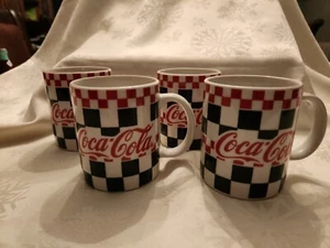 Coca-Cola by Gibson Red Black Set 4 Vintage 1996 Racing Checkered Coffee Mugs - Picture 1 of 5