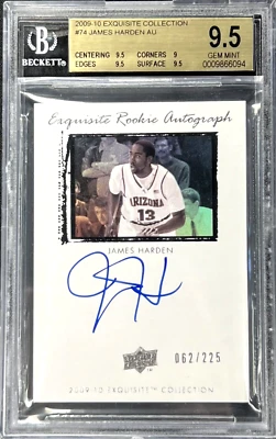 2009-10 Upper Deck Exquisite James Harden Rookie Auto /225 BGS 9.5 Gem Mint 10 - Image 1 of 2