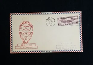 US 1930 CAM 30 First Night Flight Evansville, IN Air Mail First Flight Cover - Picture 1 of 2