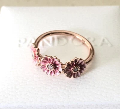 Pandora Pink Daisy Flower Trio, Clear CZ Ring #188792C01+HINGED BOX+POLISH CLOTH - Image 1 of 4