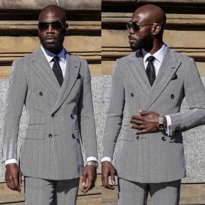 Trajes de hombre calce regular mezcla de lana espiga muesca solapa blazer negocios boda Foto 1 de 4