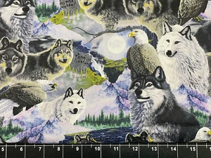 Tina Scrap 8"x21" Wolf American Eagle Moon Woods outdoors camp Cotton Fabric - Picture 1 of 1