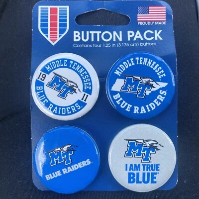 Brand New Middle Tennessee State University Blue Raiders MTSU Buttons Pack Of 4 - Image 1 of 2