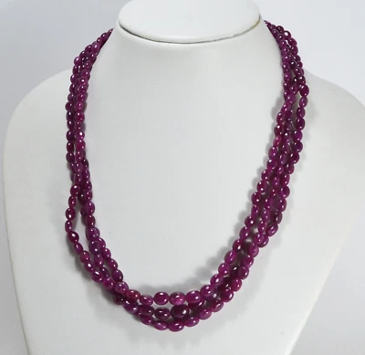 COLLANA RUBINI ACCODATA CON CHIUSURA ARGENTO 925/1000 3 FILI           AGLN 0274 - Immagine 1 di 3