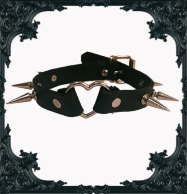 哥特式黑色心形项圈带银色钉 — 第 1/4 张图片