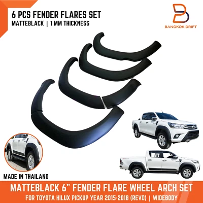 6 英寸 V1 MATTEBLACK FENDER FLARES ARCH 适用于丰田 HILUX PICKUP REVO 15-18 WIDEBODY — 第 1/4 张图片