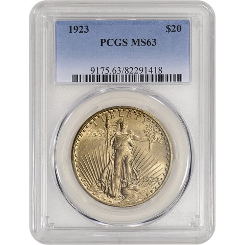 1923 US Gold $20 Saint-Gaudens Double Eagle - PCGS MS63 Cover