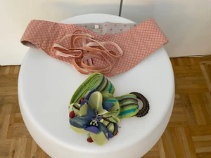 😍 2 Gürtel*Noa Noa*Bindegürtel*Blume*rosé/beige & grün/braun/türkis*Gr. M/L - Bild 1 von 7