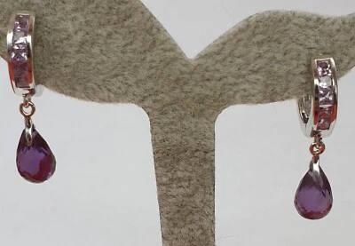 Noble 4,3 Quilates Amatista Aros 925 Plata Pendiente Aros Violeta Piedra Genuina - Imagen 1 de 4