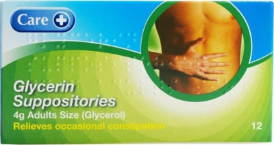 Adult Glycerin Suppositories - 12 x 4g -For Constipation Relief - Brand May Vary