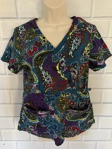 Koi Stretch Luna Paisley S Damen 2-Pocket Mock Wrap Print Scrub Top V-Ausschnitt - Bild 1 von 11
