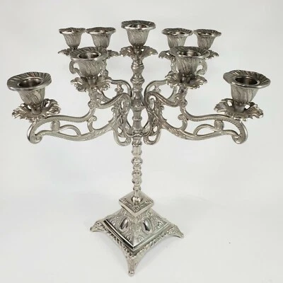 Antiguo Candelabro Armado Ornamentado 9 Enchufes Patas Metal Sólido Detallado 16"H x 15"W Foto 1 de 4