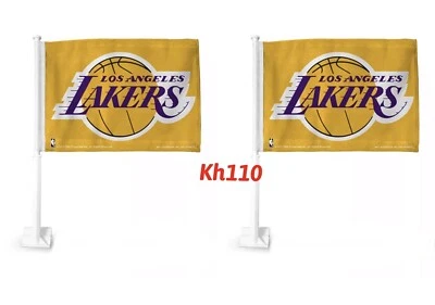 Juego de 2 banderas automáticas de auto de la NBA Los Angeles Lakers pancarta y poste 2 lados-amarillo Foto 1 de 4